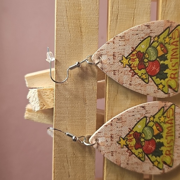 Faux Leather Christmas Teardrop Earrings - Picture 3 of 3